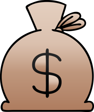 Bir insan tarafından çizilmiş bir çanta dolusu paranın gölgelenmiş karikatürü.