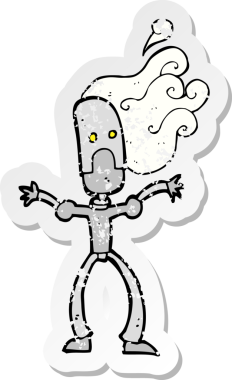 Bir insan tarafından çizilmiş karikatür robotunun gerilmiş yapıştırması.