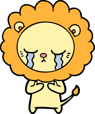 Bir insan tarafından çizilmiş ağlayan çizgi film aslanı.