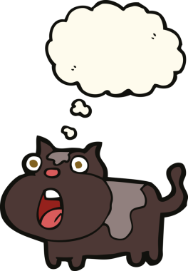 Bir insan tarafından çizilmiş düşünce balonuyla şok olmuş bir kedi.