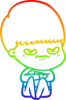 Gökkuşağı gradyan çizgi çizimi bir insan tarafından çizilmiş kızgın bir çocuk