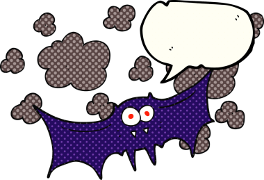 Bir insan tarafından çizilmiş serbest çizilmiş çizgi roman konuşma balonu vampir yarasa resmi.