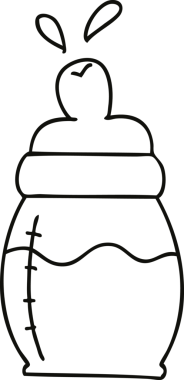 Bir insan tarafından çizilmiş garip çizgi film bebek sütü şişesi.