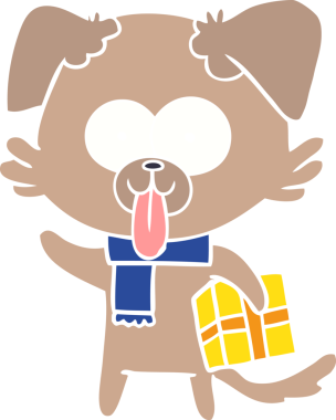 Bir insan tarafından çizilmiş düz renkli çizgi film köpeği.