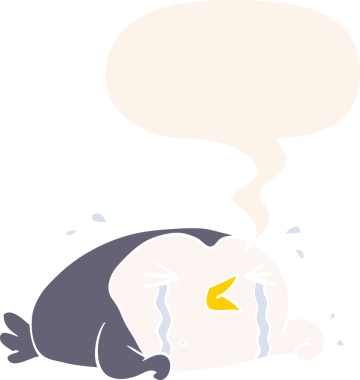 karikatür ağlayan penguen konuşma baloncuğu insan tarafından çizilmiş