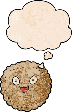 Düşünce baloncuklu çizgi film bisküvisi. Bir insan tarafından çizilmiş grunge doku tarzı.