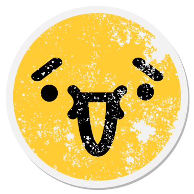 Bir insan tarafından çizilmiş sevimli, şaşkın yüz dairesel çıkartması.