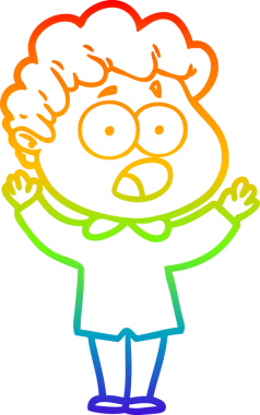 Gökkuşağı gradyan çizgi çizimi Bir insan tarafından çizilmiş şaşırarak nefes nefese bir çizgi film adamı