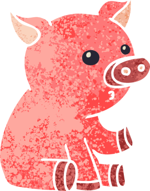 Bir insan tarafından çizilmiş eski çizim tarzı tuhaf çizgi film domuzu