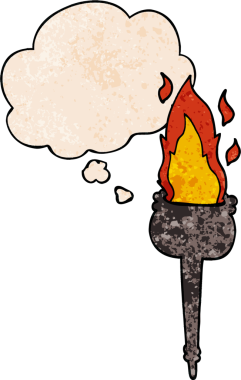 Bir insan tarafından çizilmiş grunge desenli düşünce baloncuğu ile yanan çizgi film kadehi.