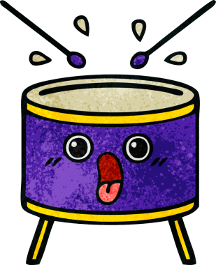 Bir insan tarafından çizilmiş eski grunge desenli davul karikatürü.