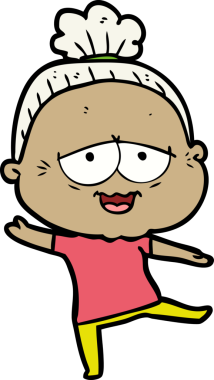 Bir insan tarafından çizilmiş mutlu yaşlı kadın çizgi filmi.