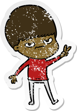 Bir insan tarafından çizilmiş kızgın bir çizgi film çocuğunun sıkıntılı çıkartması.