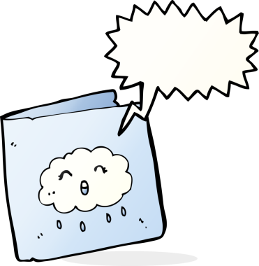 Bir insan tarafından çizilmiş, bulut desenli bir çizgi film kartı.