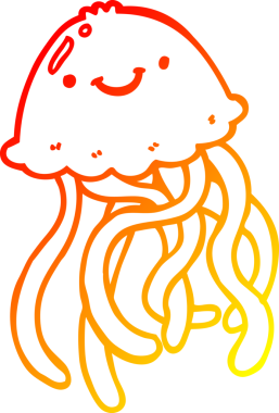 Bir insan tarafından çizilen mutlu denizanasının çizgi çizimi.