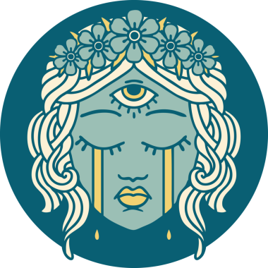 Bir insan tarafından çizilmiş mistik üçüncü gözü olan kadın yüzünün ikonik dövme şekli.