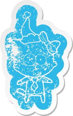 Bir insan tarafından çizilmiş Noel Baba şapkası takan bir kedinin sıkıntılı karikatürü.