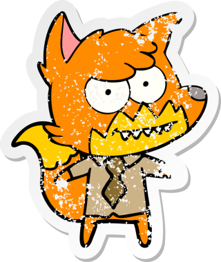 Bir insan tarafından çizilmiş sırıtan tilki çizgi filminin sıkıntılı çıkartması.