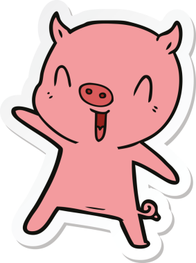 Bir insan tarafından çizilmiş domuz çizgi filminin çıkartması.