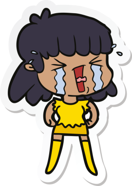 Bir insan tarafından çizilmiş, ağlayan bir karikatür kadının çıkartması.