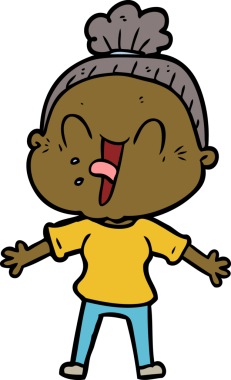 Bir insan tarafından çizilmiş mutlu yaşlı kadın çizgi filmi.