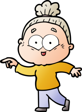 Bir insan tarafından çizilmiş mutlu yaşlı kadın çizgi filmi.