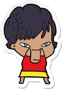 Bir insan tarafından çizilmiş mutlu bir kadının çıkartması.