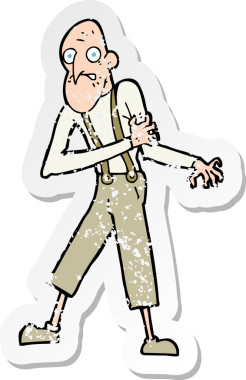 Bir insan tarafından çizilen kalp krizi geçiren yaşlı bir adamın karikatür yapıştırması.