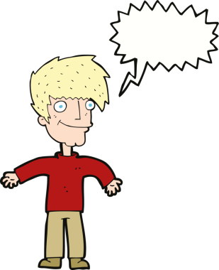 Bir insan tarafından çizilmiş konuşma balonlu mutlu adam çizgi filmi.