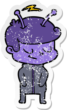 Bir insan tarafından çizilmiş dost canlısı bir uzay adamının sıkıntılı çıkartması.