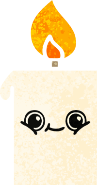 Bir insan tarafından çizilmiş yanan bir mumun retro çizim tarzı karikatürü