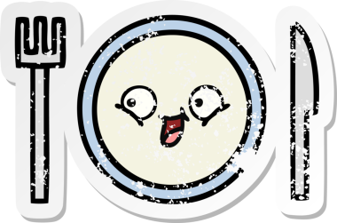 Bir insan tarafından çizilmiş tatlı bir yemek tabağının sıkıntılı çıkartması.