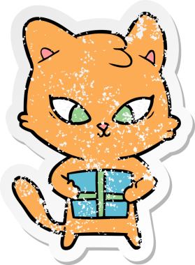 Bir insan tarafından çizilmiş şirin bir çizgi film kedisinin sıkıntılı çıkartması.