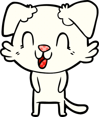 Bir insan tarafından çizilmiş gülen çizgi film köpeği.