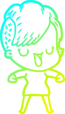 Hipster saç kesimi bir insan tarafından çizilmiş hoş bir çizgi film kızı çizimi.