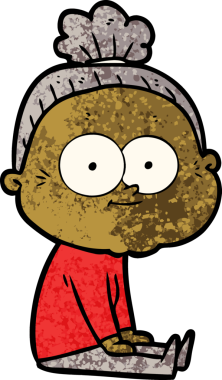 Bir insan tarafından çizilmiş mutlu yaşlı kadın çizgi filmi.