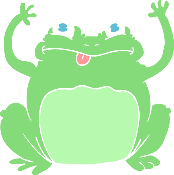 Bir insan tarafından çizilmiş komik kurbağanın düz renk çizimi