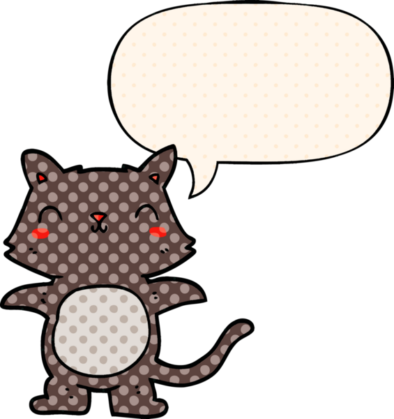 Çizgi roman tarzında konuşma balonu olan çizgi film kedisi bir insan tarafından çizildi.