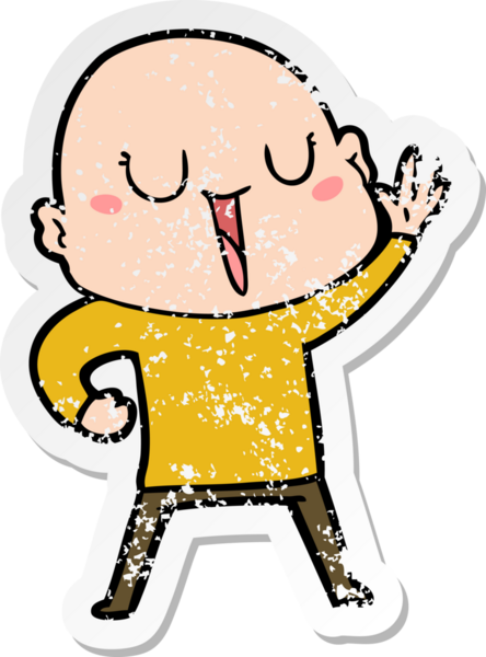 Bir insan tarafından çizilmiş mutlu, kel bir adamın sıkıntılı çıkartması.