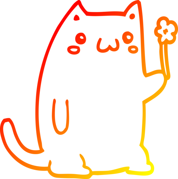 Bir insan tarafından çizilmiş çiçekli şirin bir çizgi film kedisinin sıcak çizgi çizimi