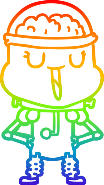 gökkuşağı gradyanı çizimi bir insan tarafından çizilmiş mutlu bir robot çizgi filmi.