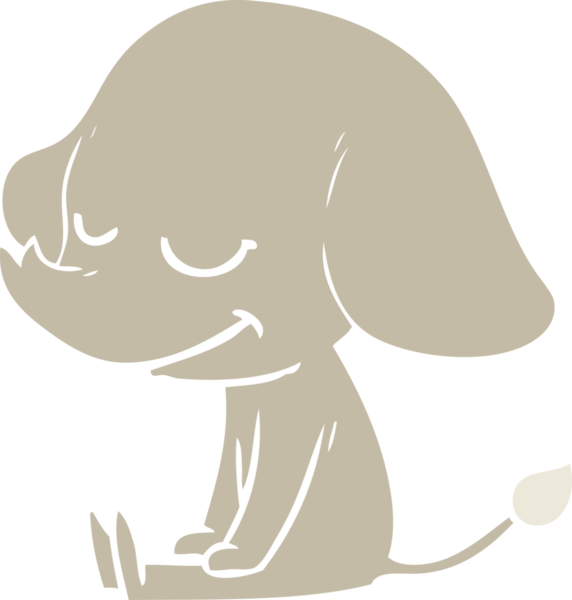 Bir insan tarafından çizilmiş düz renk çizgi film gülümseyen fil.