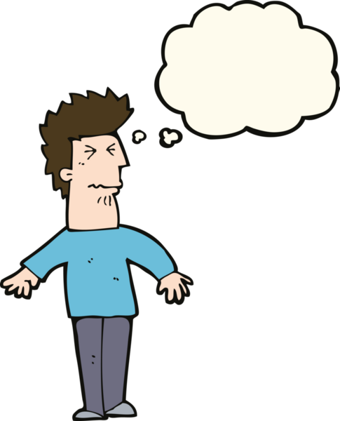 Bir insan tarafından çizilmiş düşünce baloncuğu olan stresli bir adam.
