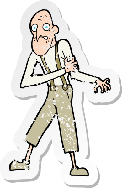 Bir insan tarafından çizilen kalp krizi geçiren yaşlı bir adamın karikatür yapıştırması.