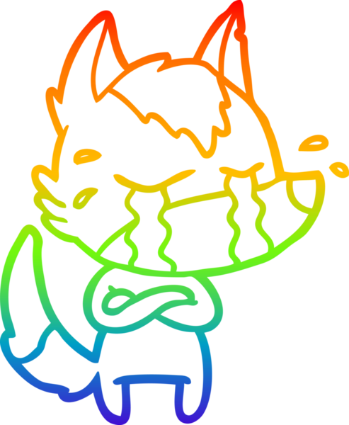 Gökkuşağı gradyan çizgi çizimi bir insan tarafından çizilmiş ağlayan bir kurt.