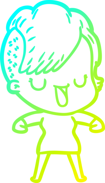 Hipster saç kesimi bir insan tarafından çizilmiş hoş bir çizgi film kızı çizimi.