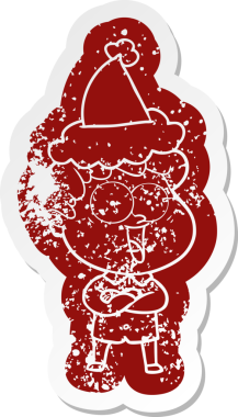 Bir insan tarafından çizilmiş Noel Baba şapkası giyen mutlu bir adamın garip bir karikatürü.