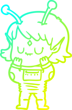 Bir insan tarafından çizilmiş bir uzaylı kız çizgi filmi.