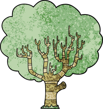 Bir insan tarafından çizilmiş çizgi film ağacı.