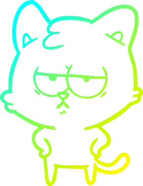 Sıkılmış çizgi film kedisinin insan tarafından çizilmiş soğuk gradyan çizgisi